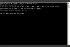 Sieve of Eratosthenes working console screenshot