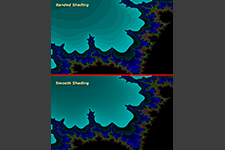 Mandelbrot set showing comparison between shading styles